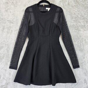 BCBG Generation Dress Womens 2 Black Mesh Sleeve Skater Party Fit Flare Cocktail